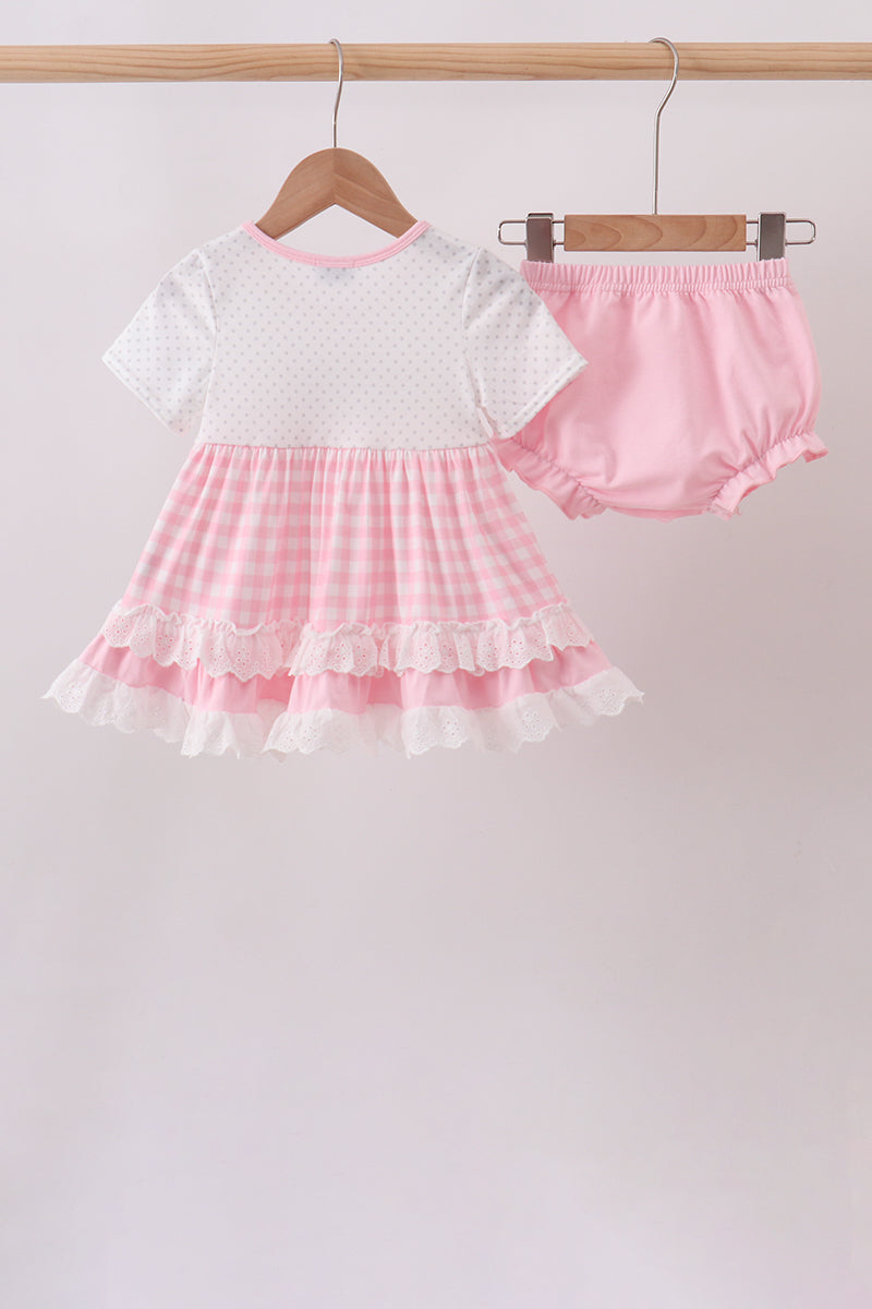 Pink Pencil ABC embroidery gingham bloomer set - 5