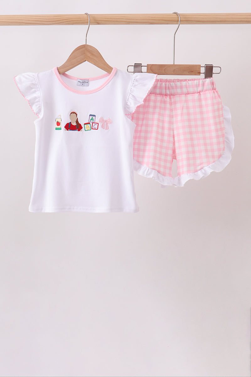 Pink Pencil ABC embroidery gingham ruffle shorts set - 1
