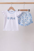 Blue Shells Embroidered Ruffle Shorts Set - 1