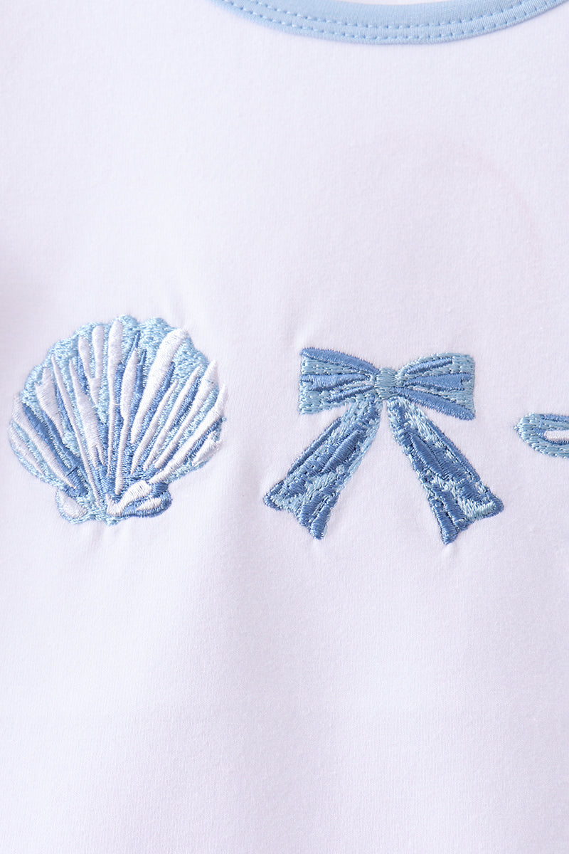 Blue Shells Embroidered Ruffle Shorts Set - 2