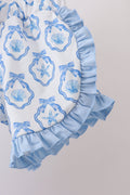 Blue Shells Embroidered Ruffle Shorts Set - 3