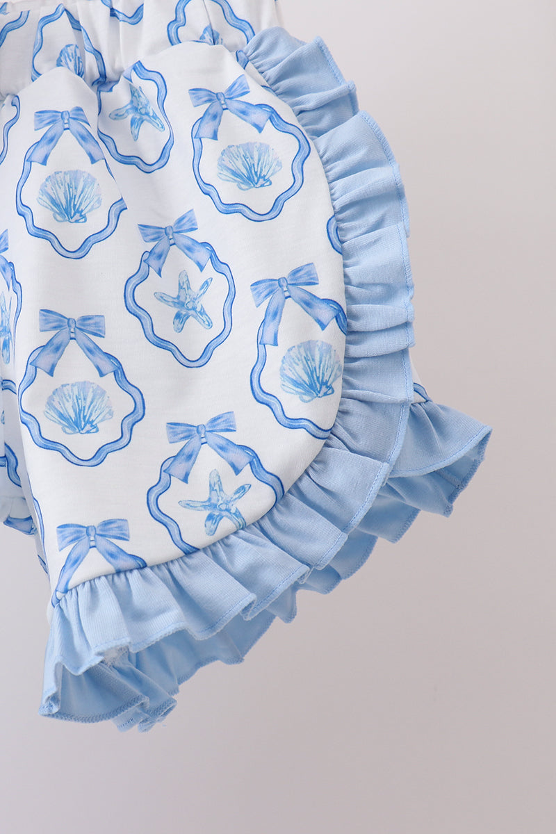 Blue Shells Embroidered Ruffle Shorts Set - 3
