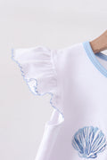 Blue Shells Embroidered Ruffle Shorts Set - 4