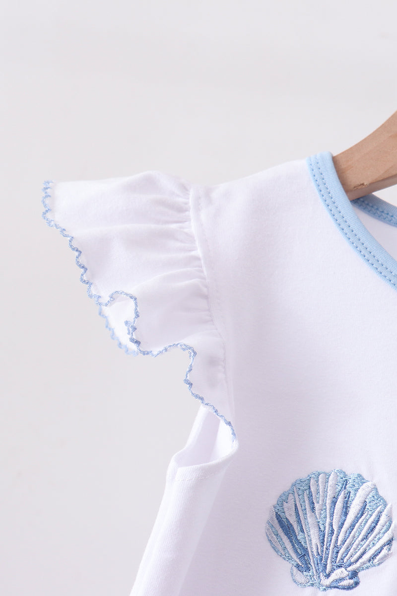 Blue Shells Embroidered Ruffle Shorts Set - 4