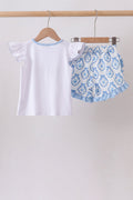 Blue Shells Embroidered Ruffle Shorts Set - 5
