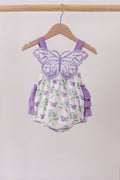 Purple Butterfly Applique Ruffle Bubble - 1