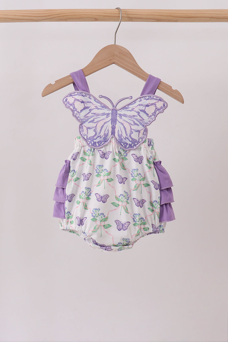 Purple Butterfly Applique Ruffle Bubble - 1