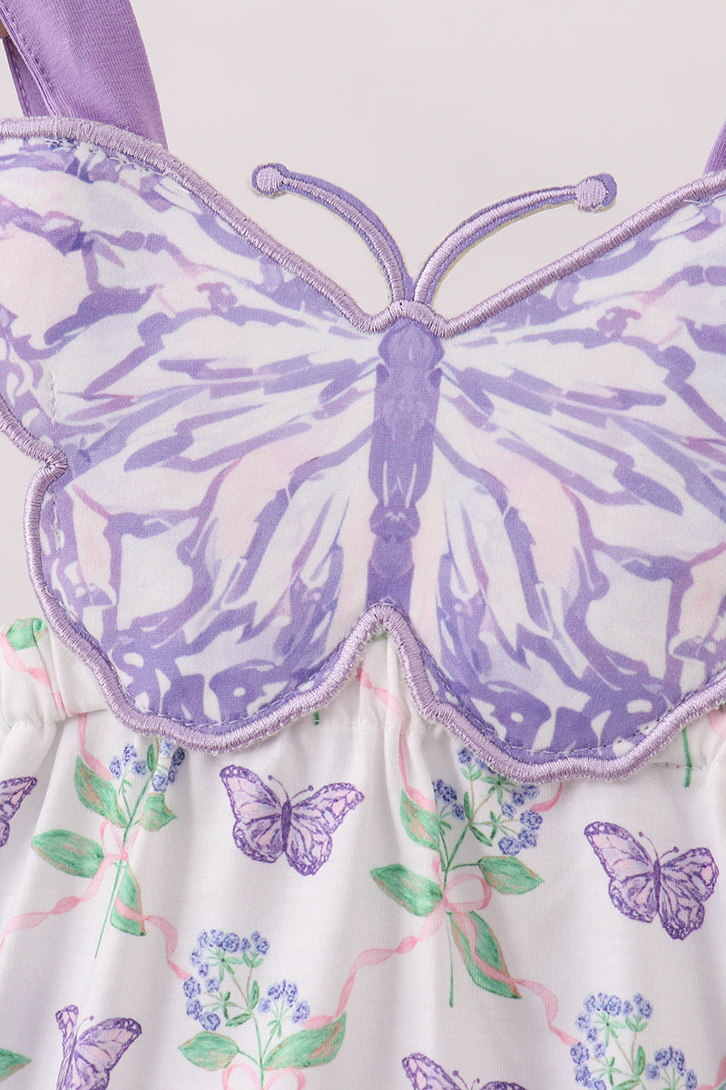 Purple Butterfly Applique Ruffle Bubble - 4