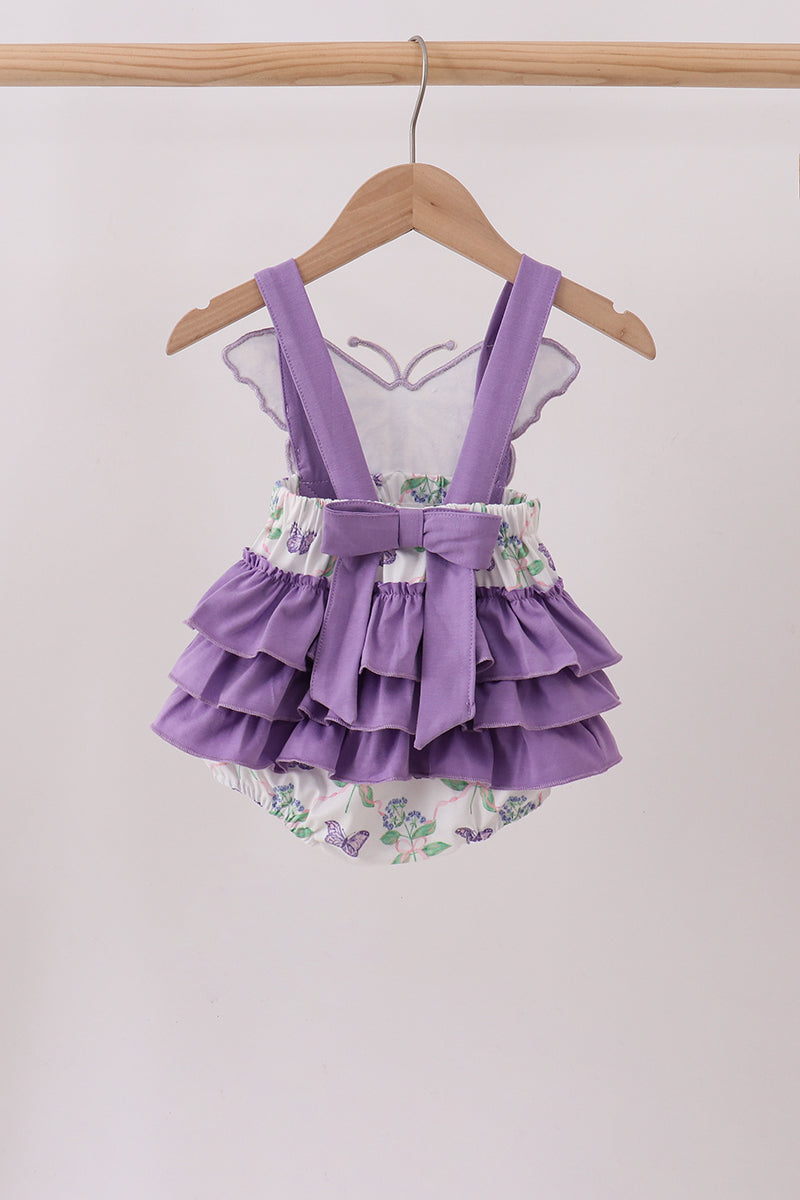 Purple Butterfly Applique Ruffle Bubble - 2