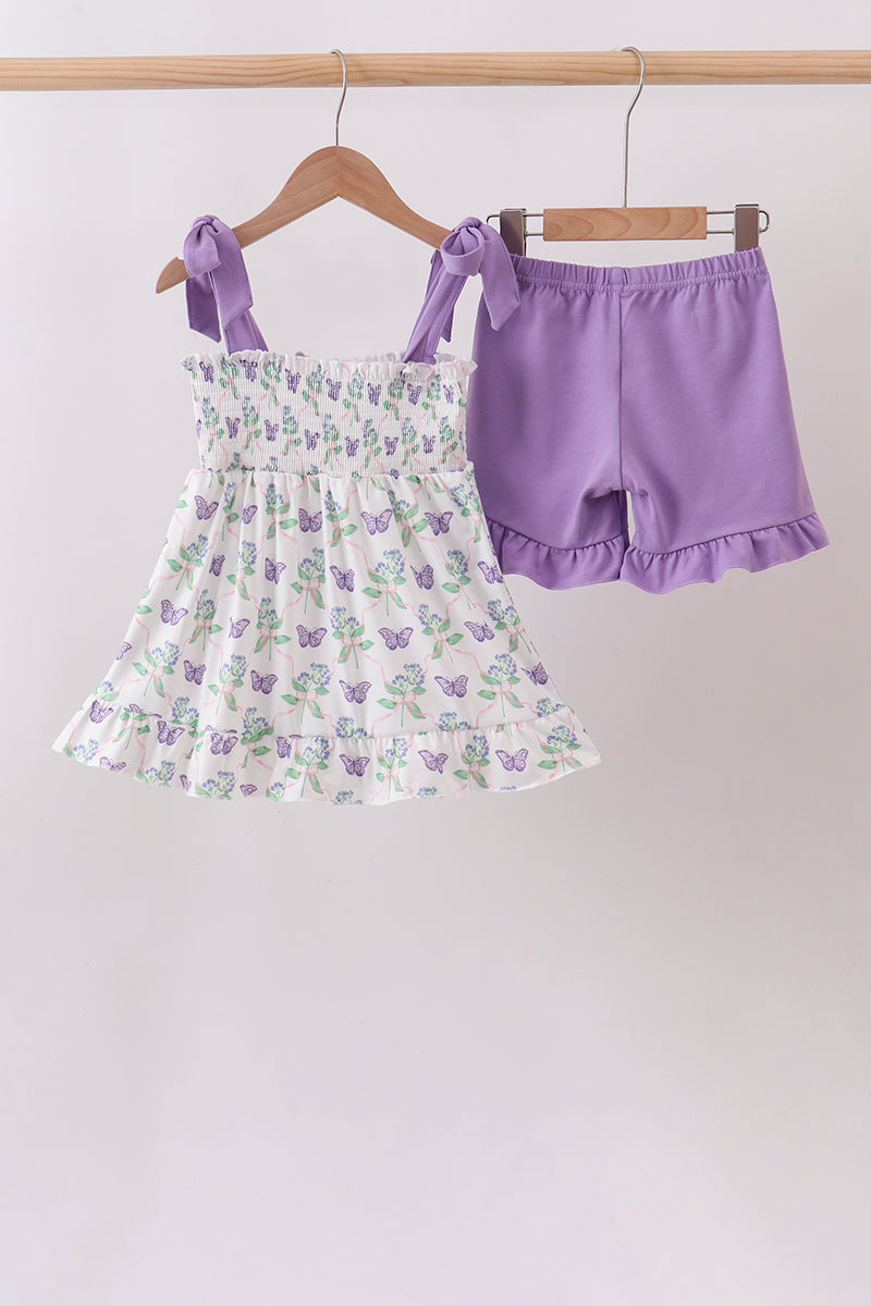 Purple Butterfly Applique Shorts Set - 5