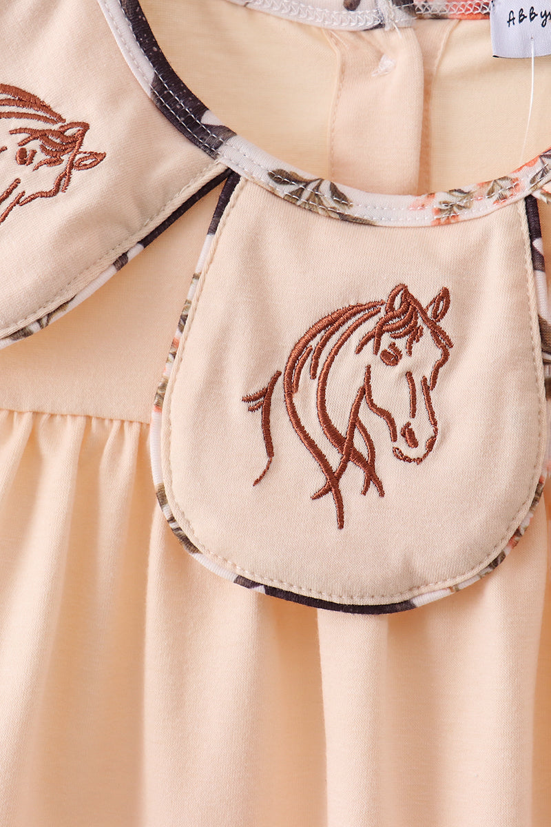 Khaki horse embroidery ruffle shorts set - 4