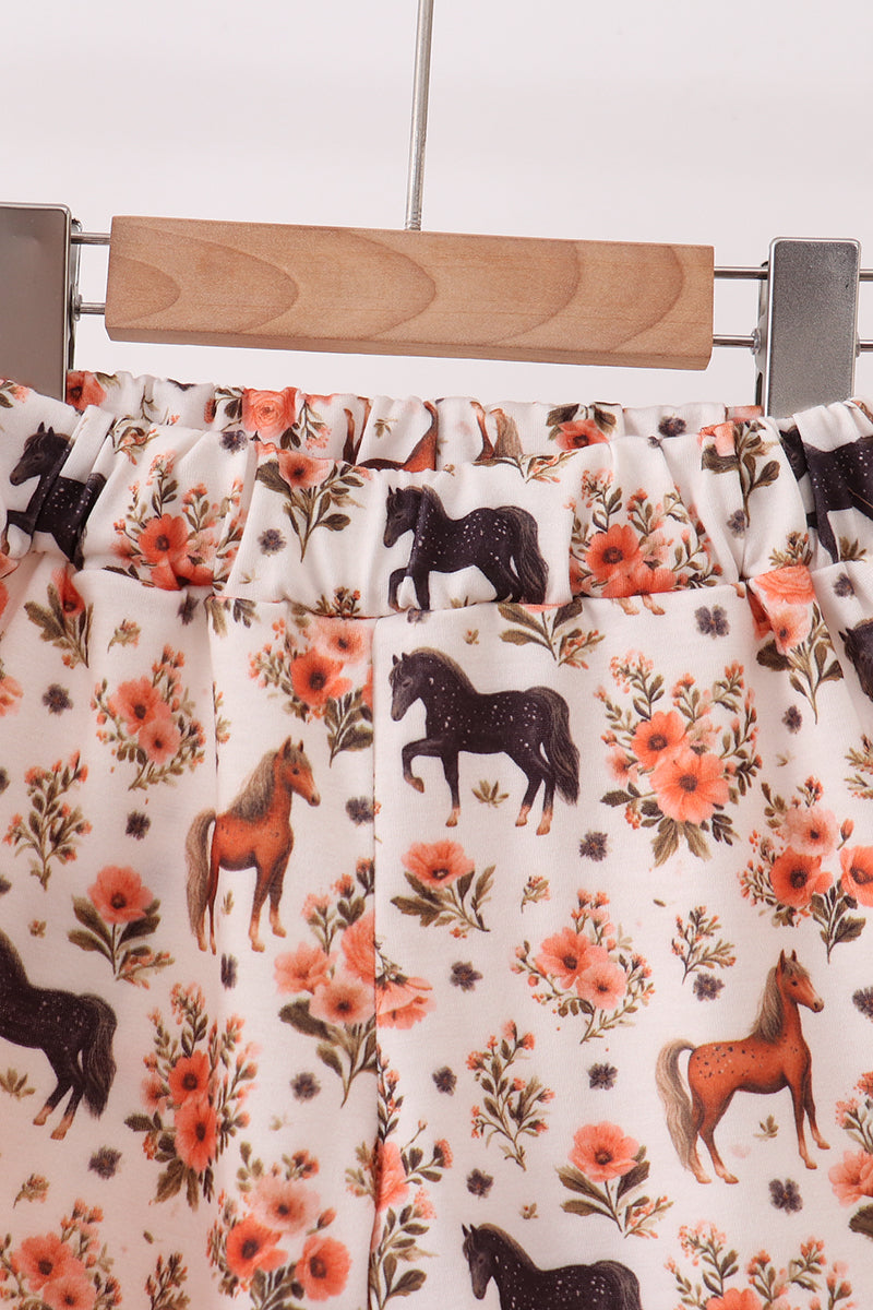Khaki horse embroidery ruffle shorts set - 5