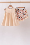 Khaki horse embroidery ruffle shorts set - 3