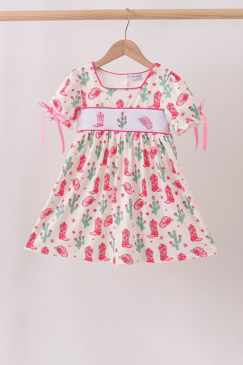 Pink Boots Smocked Dress - 1