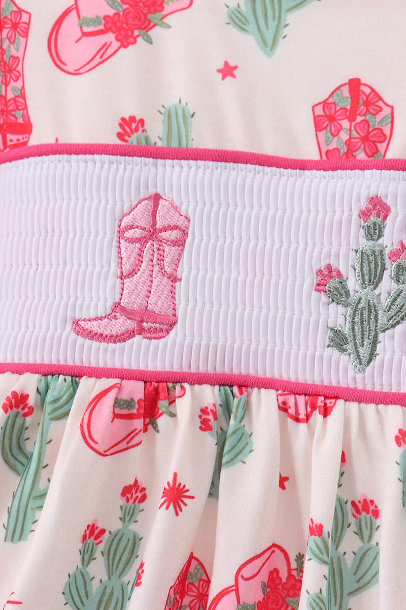 Pink Boots Smocked Dress - 4