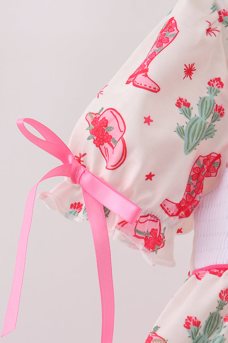 Pink Boots Smocked Dress - 2