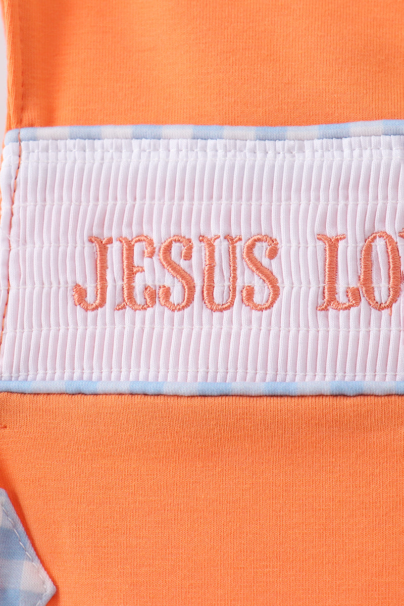 Coral Jesus Loves me Smocked Jon Jon - 2