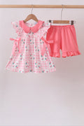 Pink Floral Ruffle Shorts Set - 1