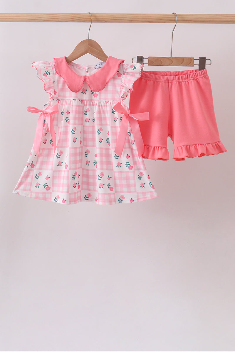 Pink Floral Ruffle Shorts Set - 1
