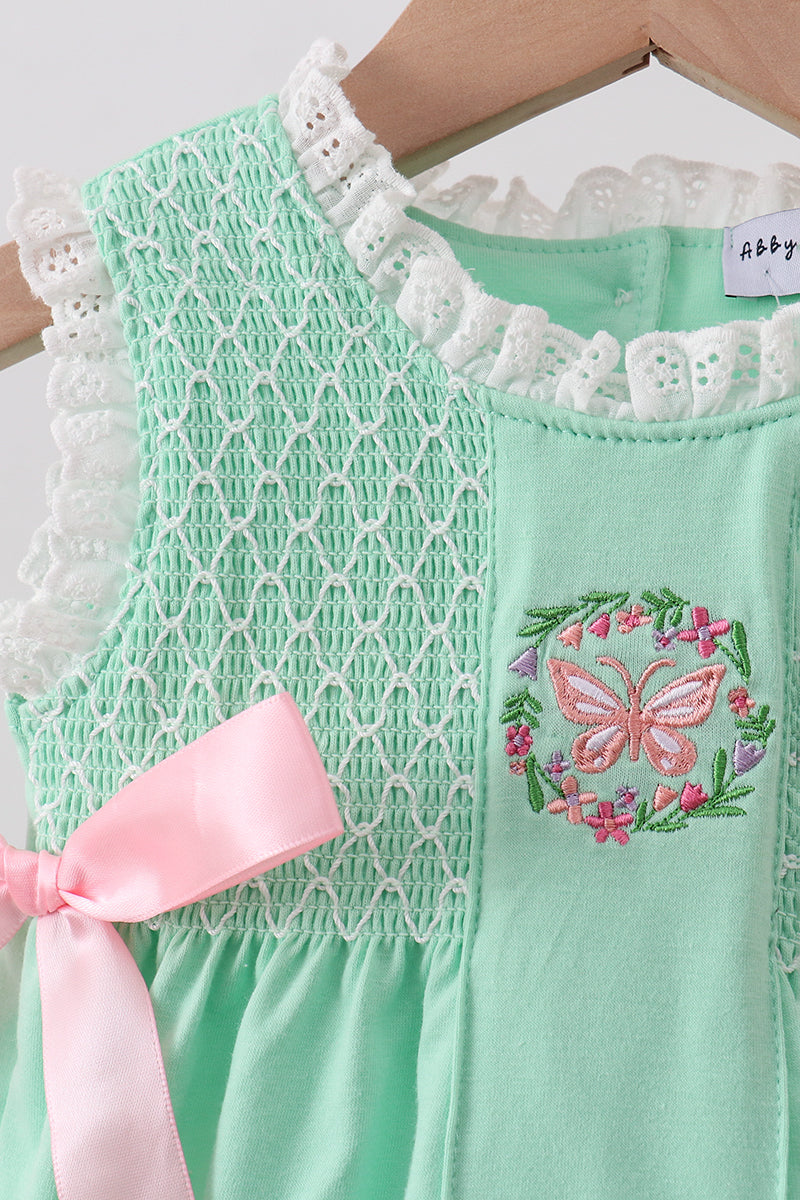 Green Butterfly Smocked Lace Bubble - 2