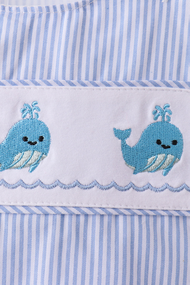 Blue Whale Embroidered Seersucker Jon Jon - 2
