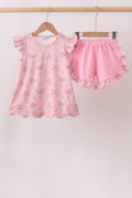 Pink Floral Ruffle Shorts Set - 1
