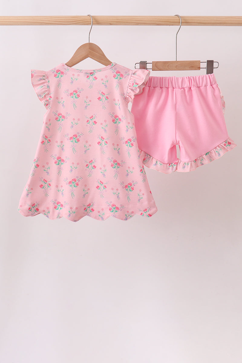 Pink Floral Ruffle Shorts Set - 5