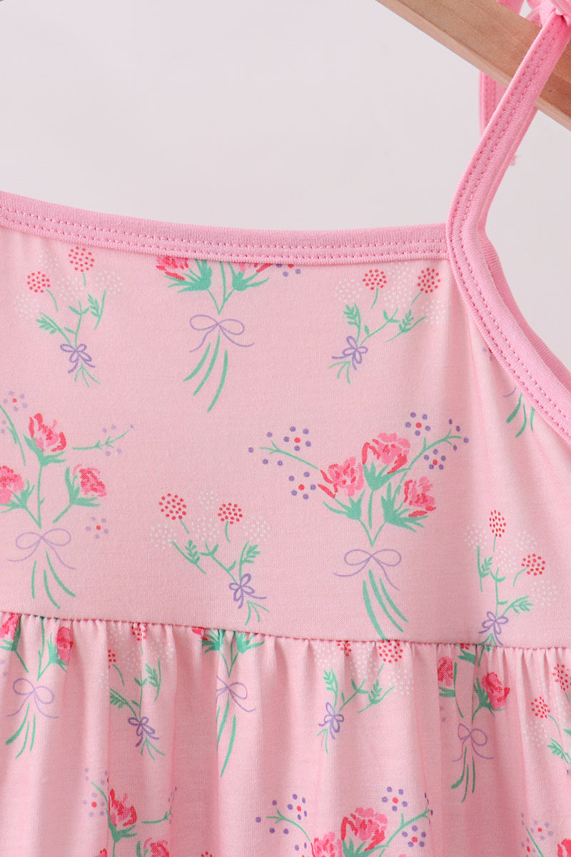 Pink Floral Tiered Dress - 2