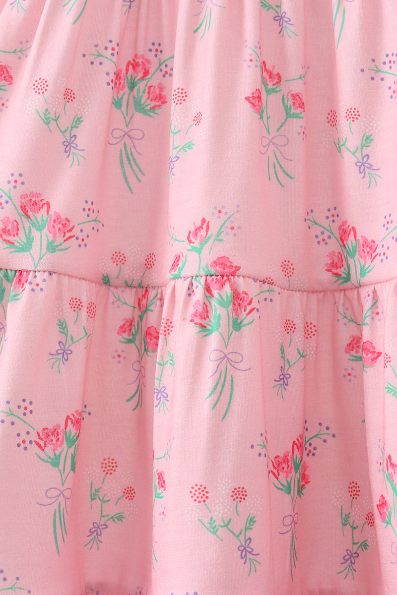 Pink Floral Tiered Dress - 3