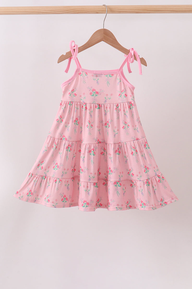 Pink Floral Tiered Dress - 5