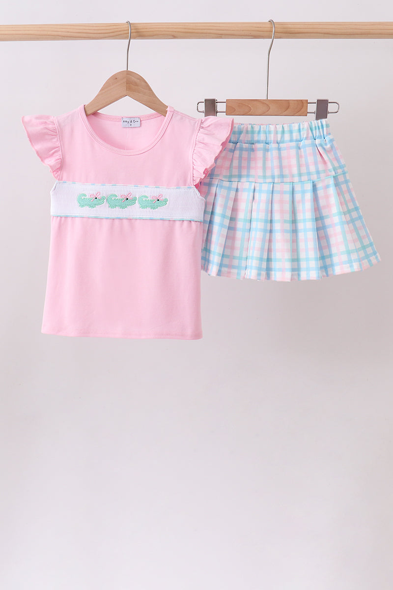 Pink Crocodile Smocked Skorts Set - 1