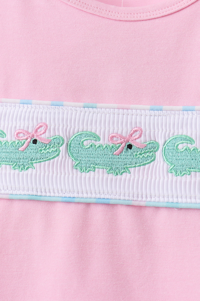 Pink Crocodile Smocked Skorts Set - 4