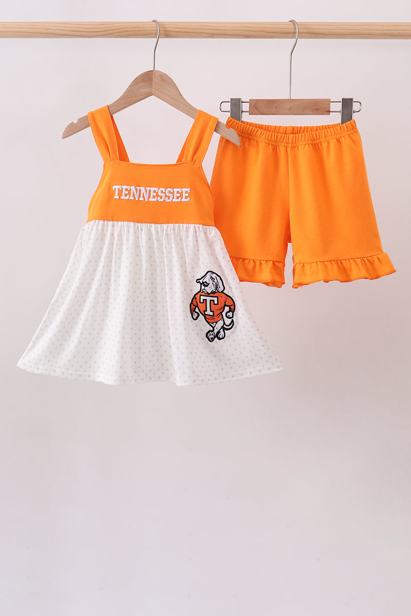 Orange Tennessee Applique Ruffle Shorts Set - 1