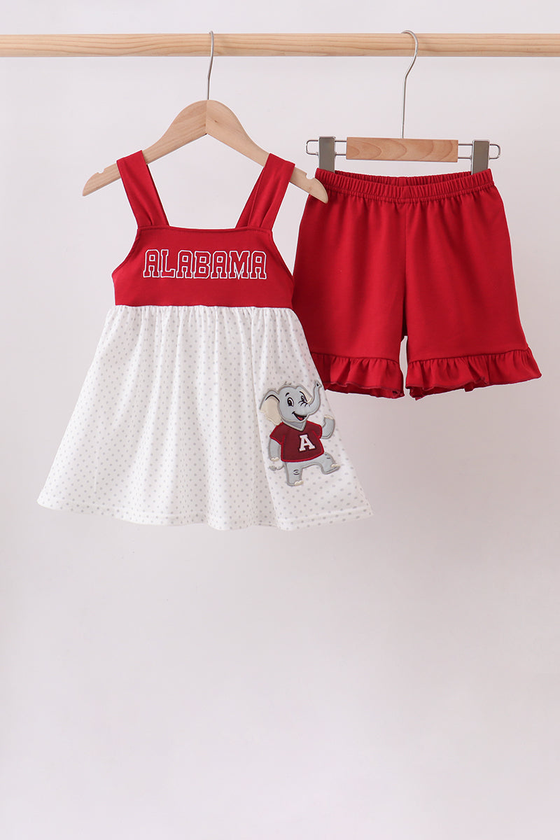 Maroon Alabama Applique Ruffle Shorts Set - 1
