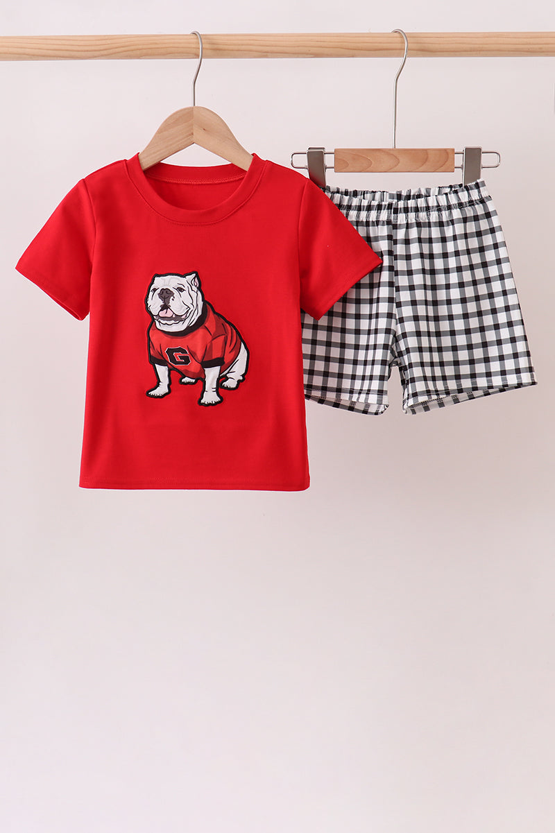 Red Georgia Applique Gingham Shorts Set - 1