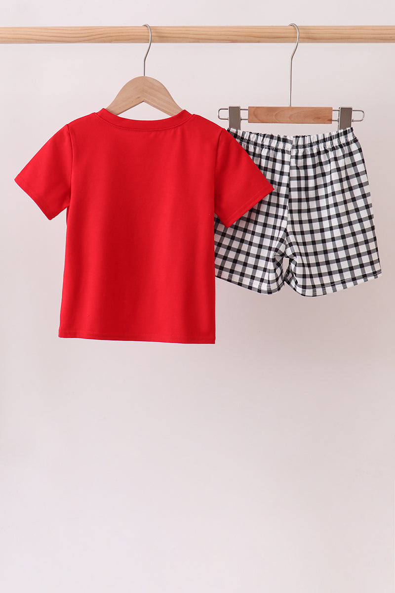 Red Georgia Applique Gingham Shorts Set - 5