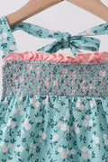 Green Floral Smocked Ruffle Shorts Set - 5