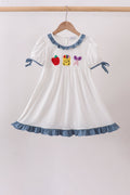 Blue Apple Crayon French Knot Ruffle Dress - 1
