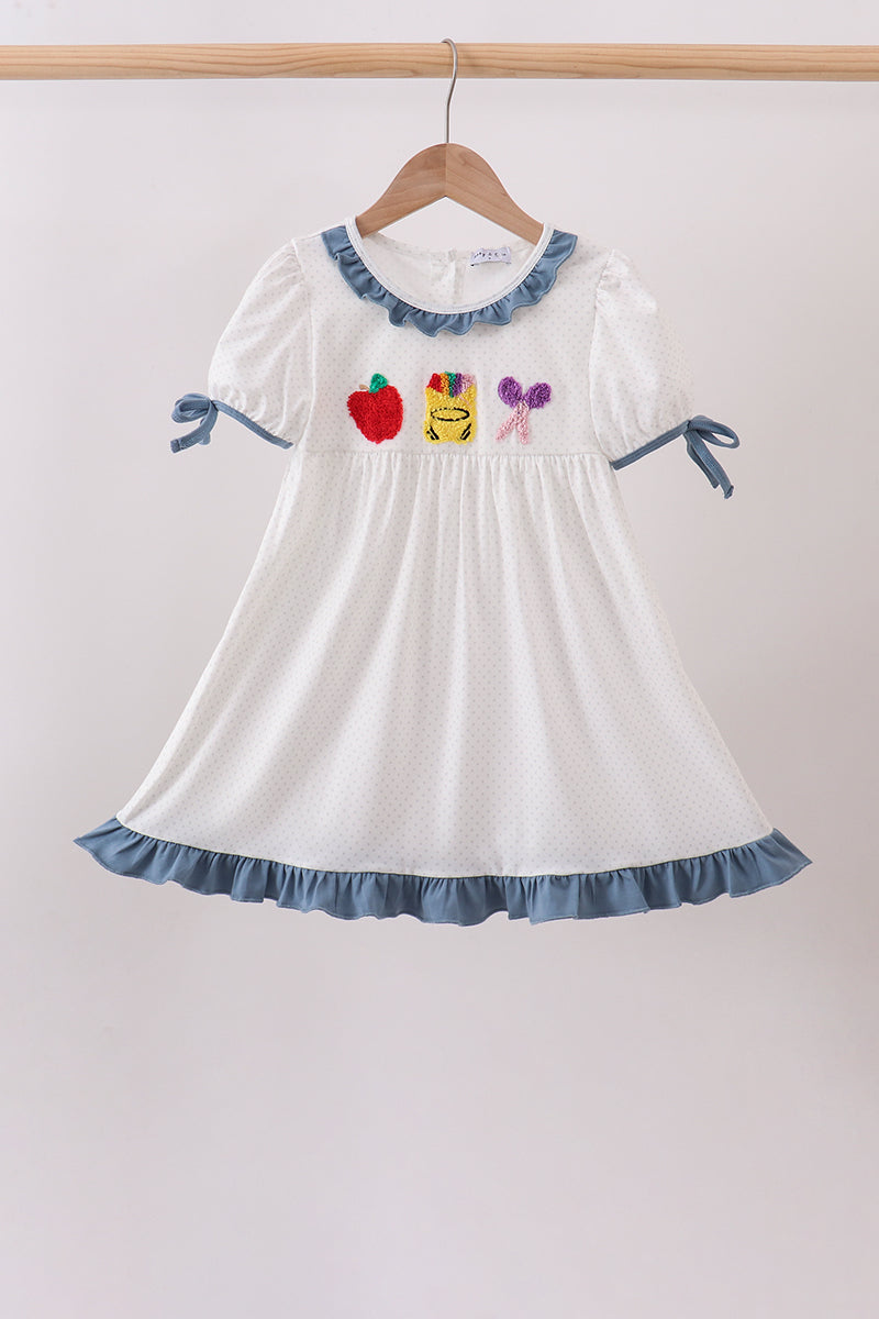 Blue Apple Crayon French Knot Ruffle Dress - 1