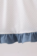 Blue Apple Crayon French Knot Ruffle Dress - 3