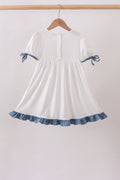 Blue Apple Crayon French Knot Ruffle Dress - 5