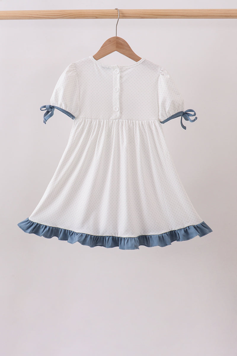 Blue Apple Crayon French Knot Ruffle Dress - 5