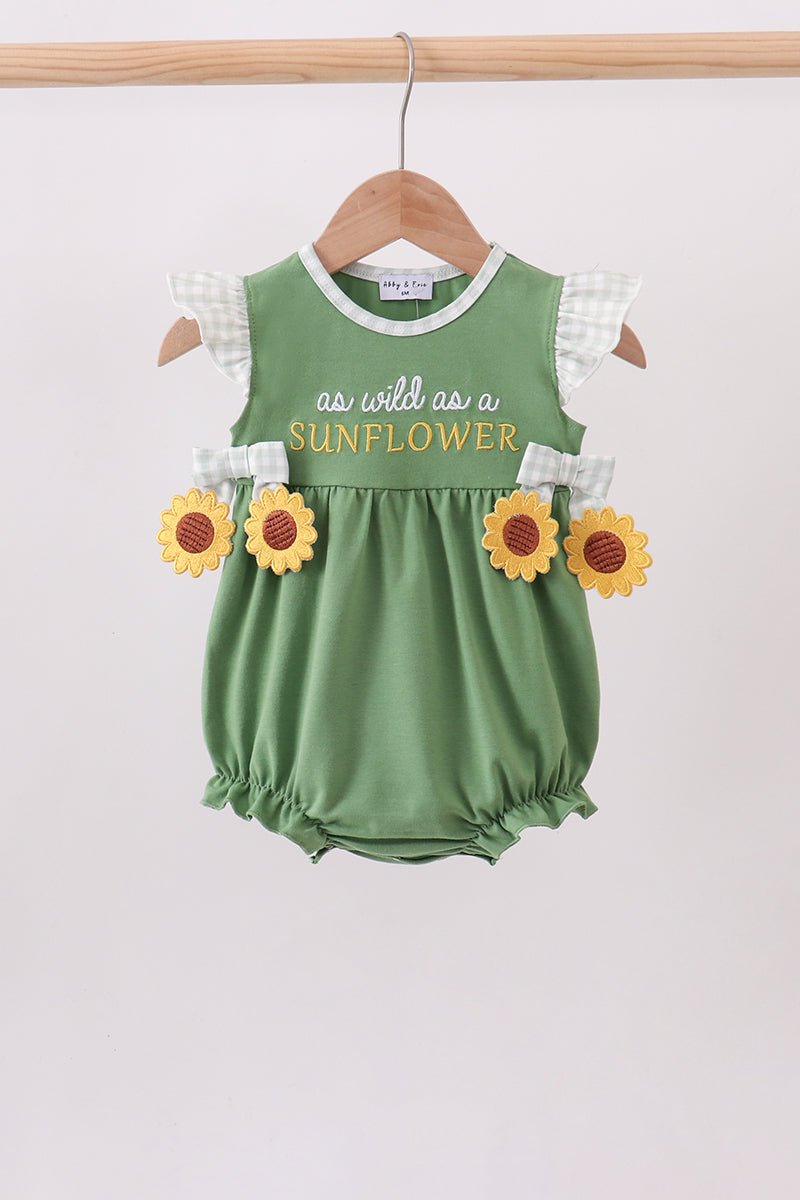 Green Sunflower Applique Ruffle Bubble - 1