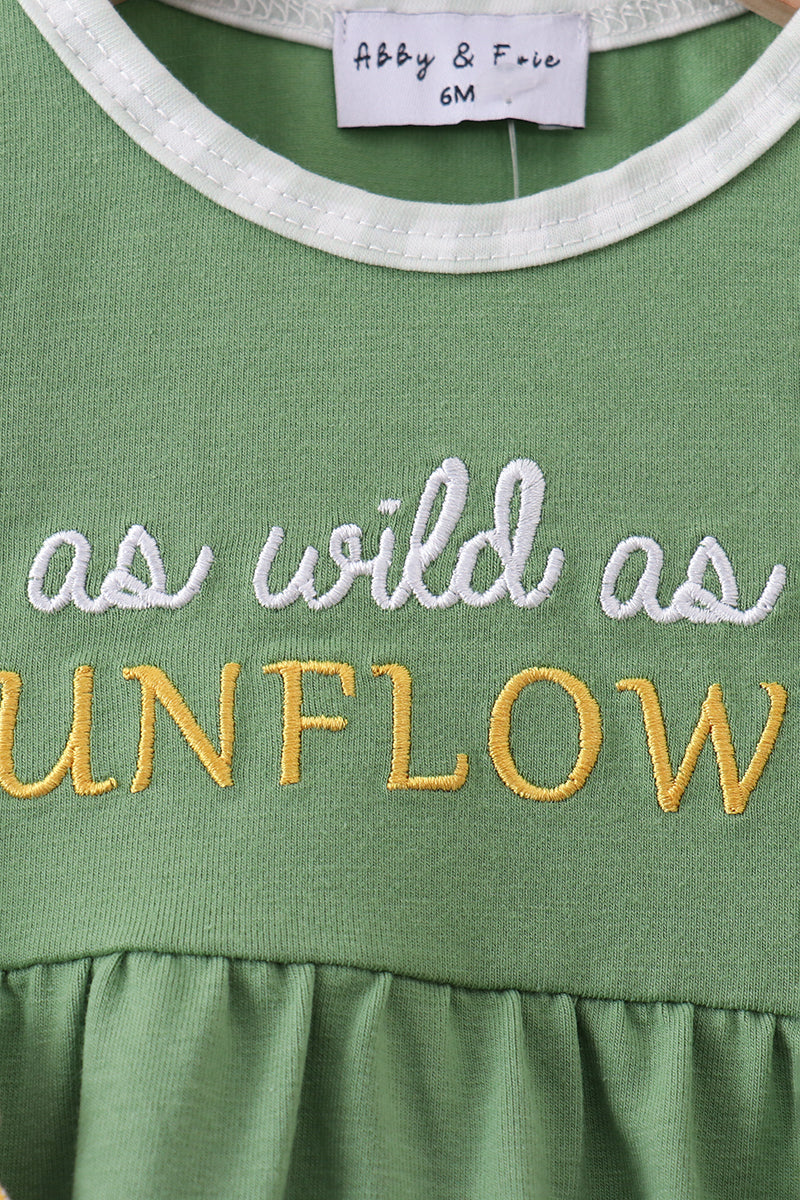 Green Sunflower Applique Ruffle Bubble - 2