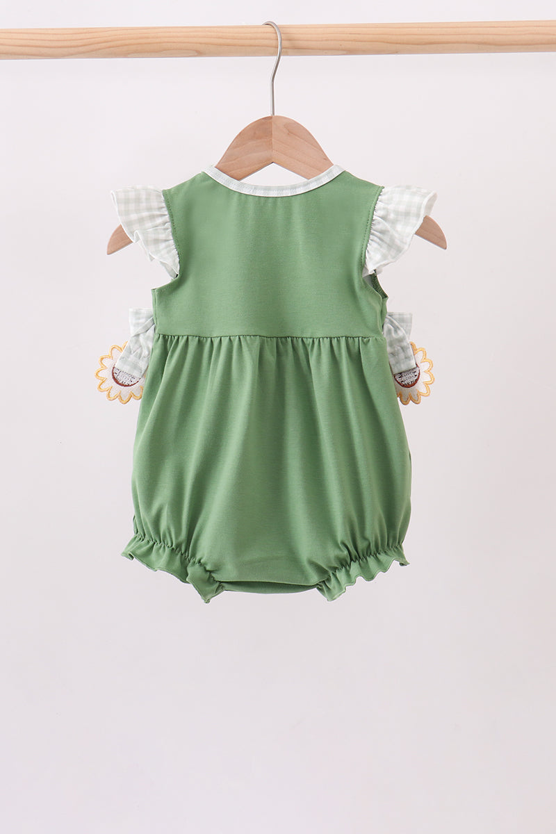 Green Sunflower Applique Ruffle Bubble - 5