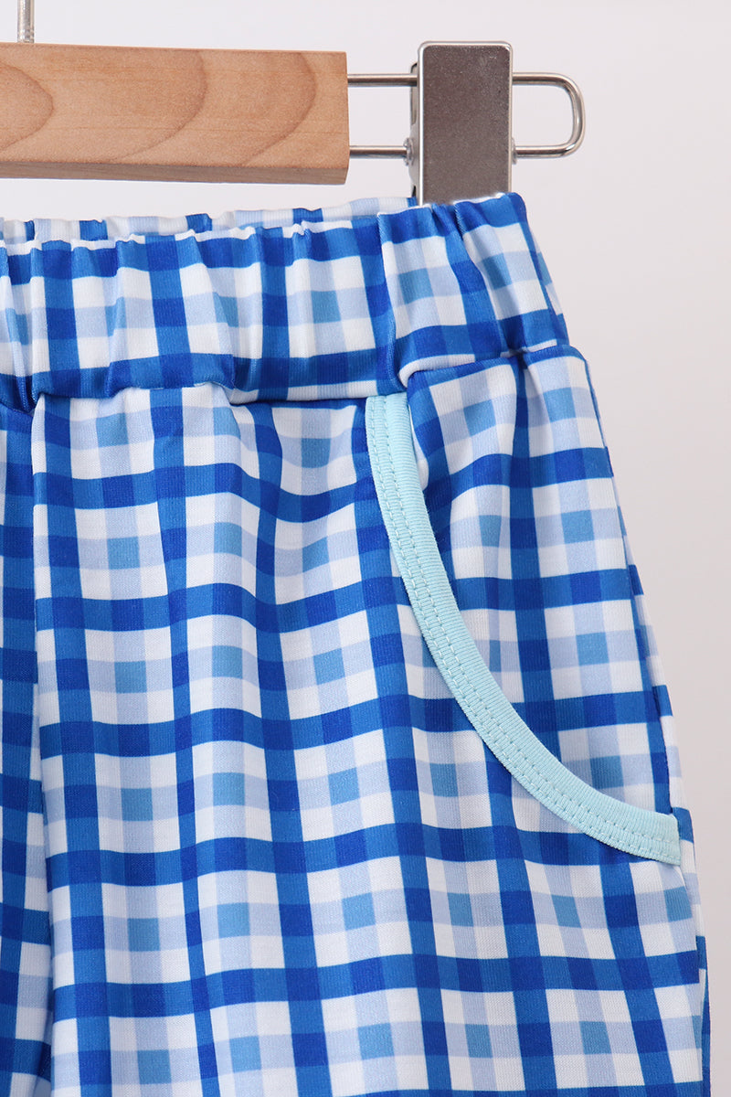 Blue character embroidery pants set - 2