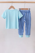 Blue character embroidery pants set - 6