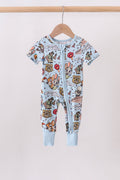 Blue character bamboo romper - 1