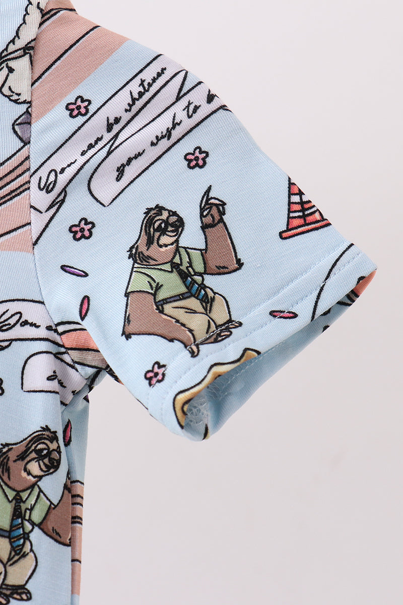 Blue character bamboo romper - 2