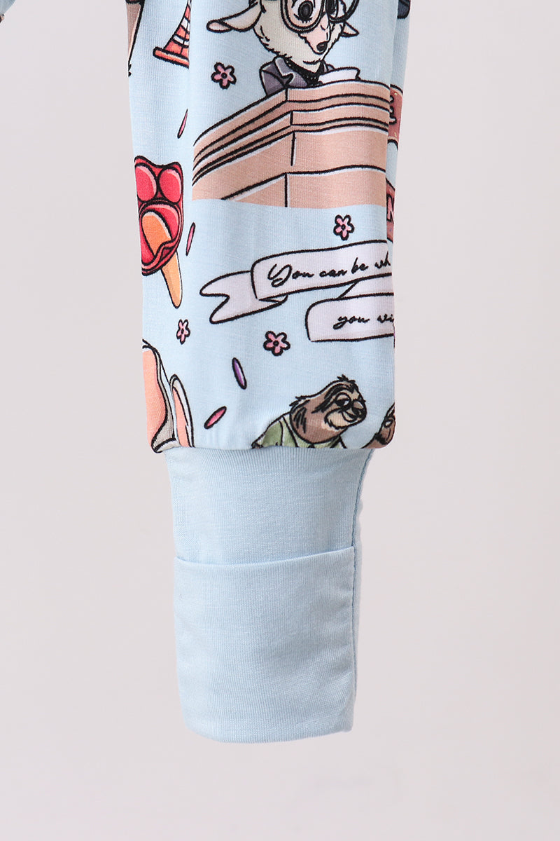 Blue character bamboo romper - 5